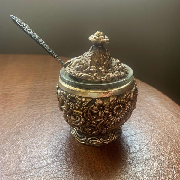 Sucrier Ancien Bonbonnière Papillons Métal Argenté Laiton Bronze 256901393965