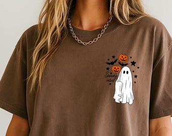 Spooky vibes ghost comfort color tshirt, halloween shirt, Halloween tshirt, spooky vibes shirt, ghost shirt, cute ghost shirt, spooky vibes