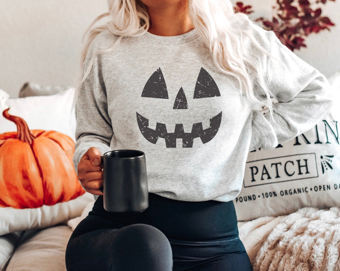 Halloween Pumpkin UNISEX Sweatshirts, Pumpkin Face Sweatshirt, Jack O' Lantern Sweatshirt, Halloween sweatshirt