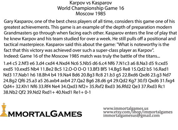 Perfect Chess Gift Karpov Vs Kasparov Moscow 1985 WC 16 