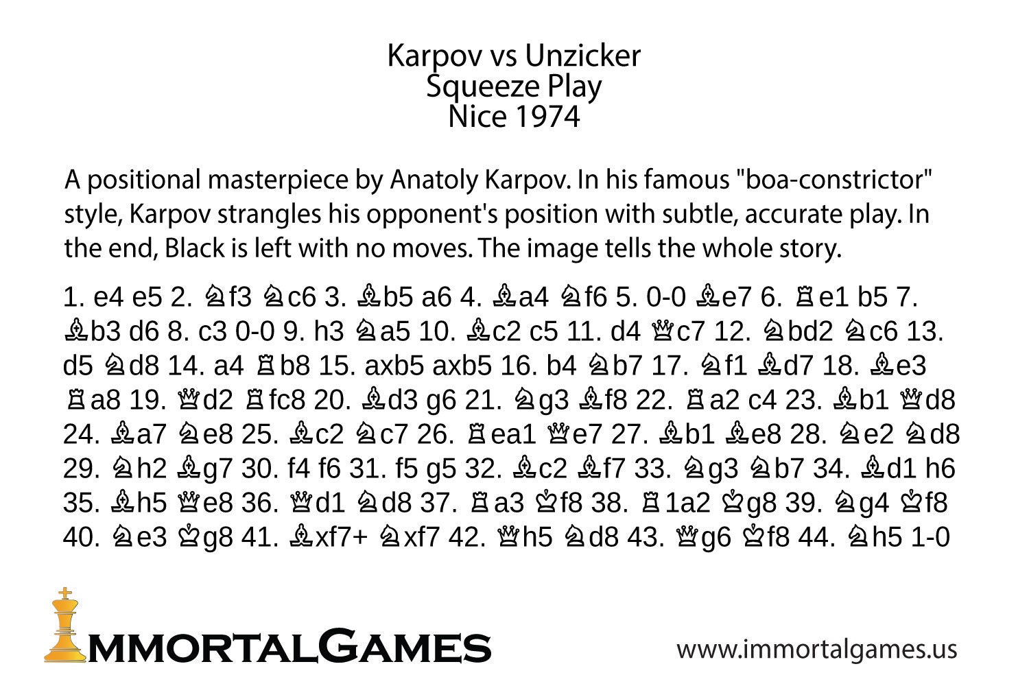 Chess Gift Karpov Vs Unzicker 1974 Chess Game Print 