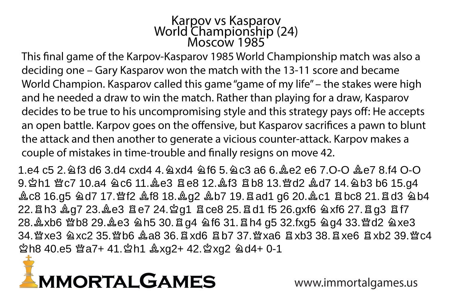 Perfect Chess Gift Karpov Vs Kasparov World Championship 