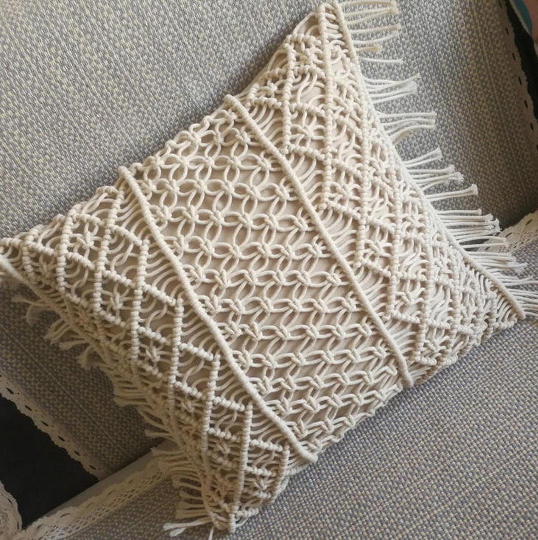 Macramé Pillow Cover Boho Cushion Cover 100 Cotton Wedding Etsy