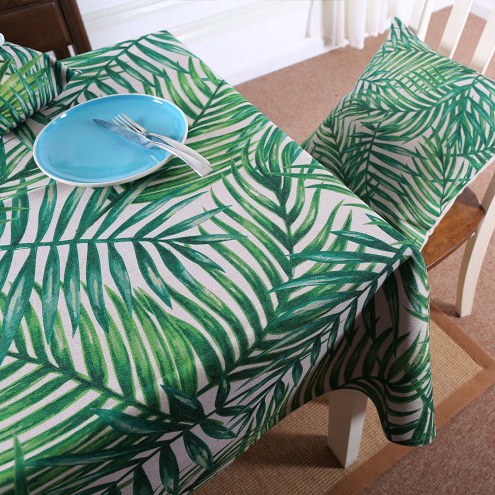 Tablecloth Tropical Leaves Prints Table Linens With Custom Etsy