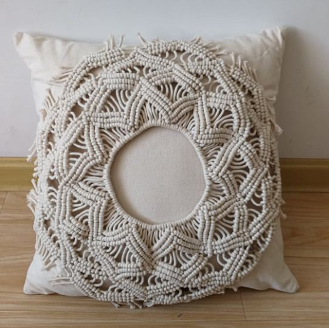 Funda Almohada Macramé 18x18 Pulgadas Algodón, Flecos, Color