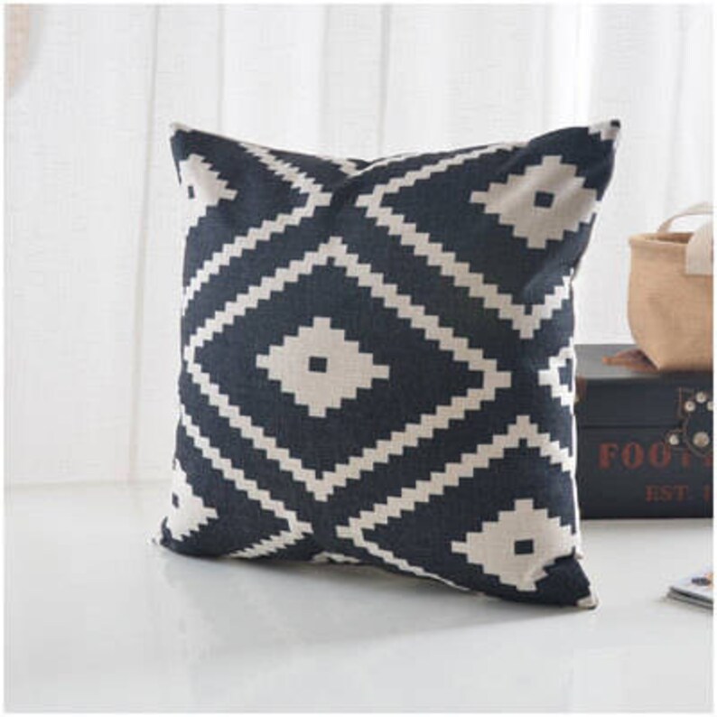 Natural/ Black Aztec Pillow Cover Geometric Printed Cotton Etsy