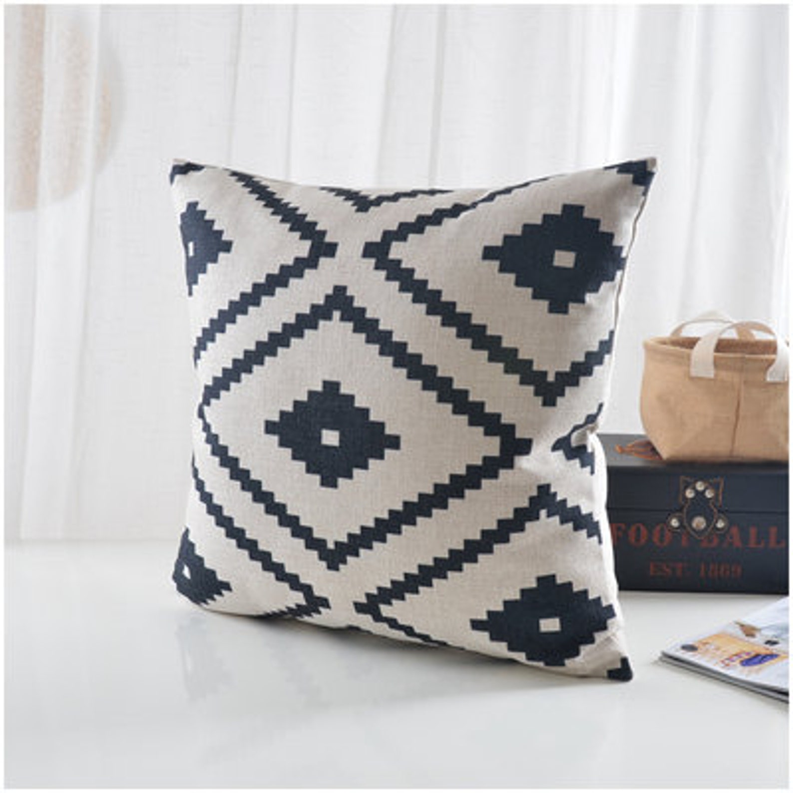 Natural/ Black Aztec Pillow Cover Geometric Printed Cotton Etsy