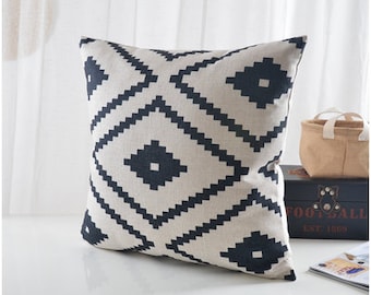 Natural/ Black Aztec Pillow cover, geometric printed cotton linen cushion cover/throw pillow cushion shell 18x18"/12x20"