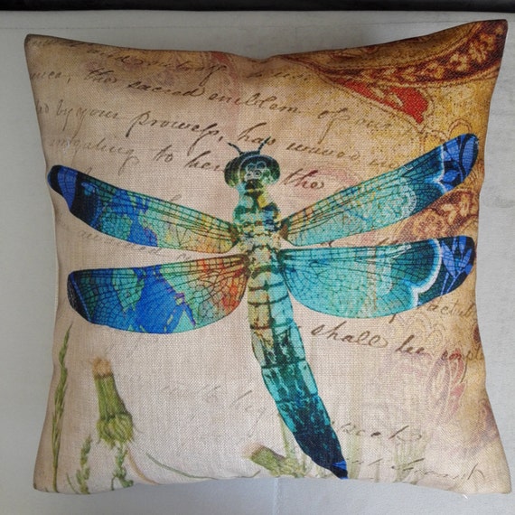 Dragonfly Linencotton Decorative Cushion Cover/pillow Etsy