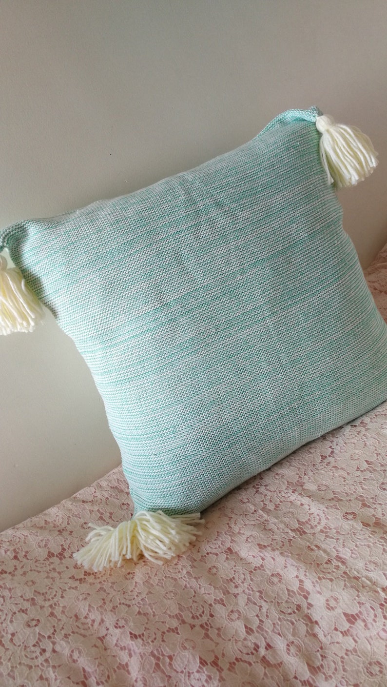 Decorative tassel pillow knitted cushion cover/grey teal Etsy