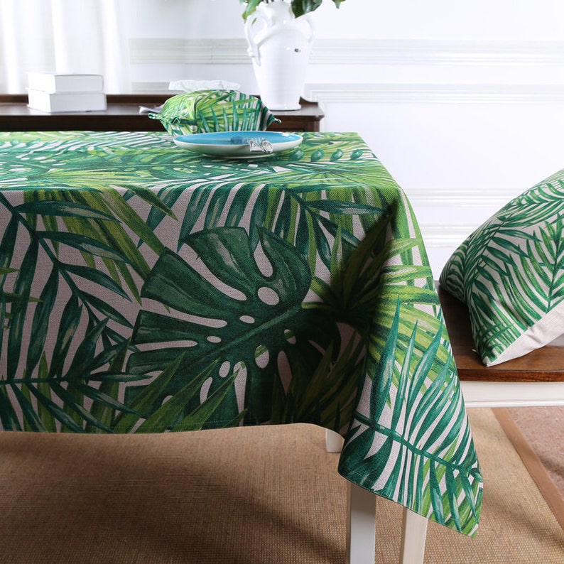 Tablecloth tropical leaves Prints table linens with custom Size Table Linen Wedding Home Decor Dining Kitchen table wares image 1