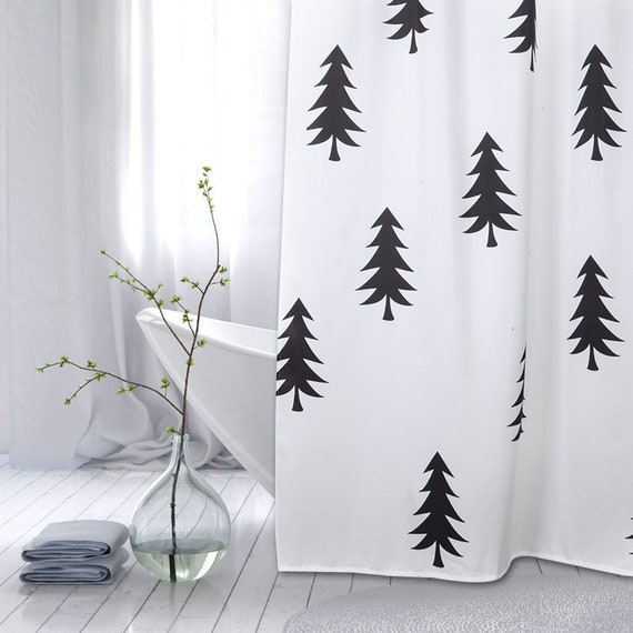 Black white pine tree Shower Curtain bathroom decor panels Etsy