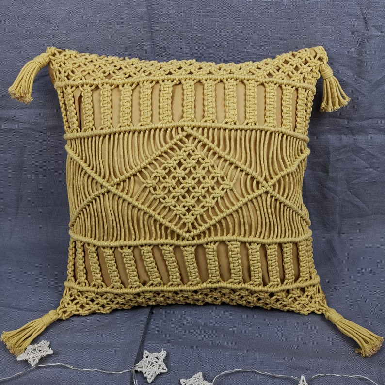 Macramé Pillow Cover Boho Cushion Cover 100 Cotton Wedding Etsy