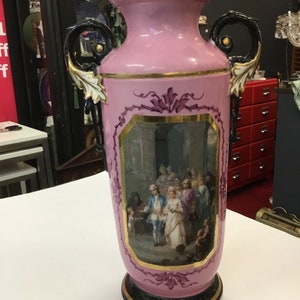 ANTIQUE French Sevres 19th c Victorian Porcelain Vase (15&quot;) - Pink Old Paris Hand Painted Collectible