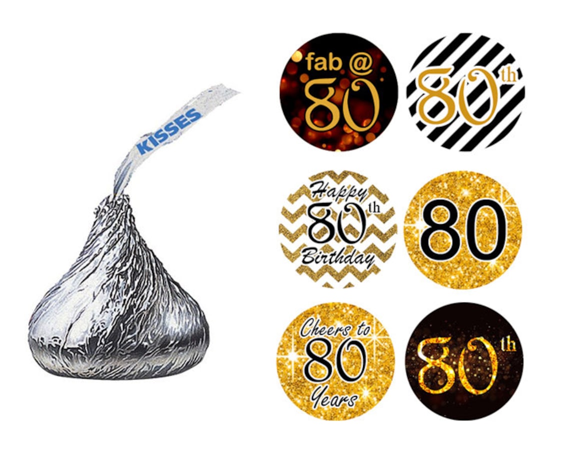 108 Hershey Kiss Stickers 80th Birthday Gold Black Etsy 108 Hershey Kiss Stickers 80th Birthday Gold Black Etsy