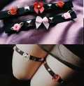 Kawaii Leg Garters: Black Elastic Ribbon with Roses & Studs