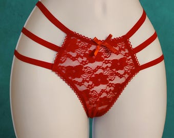 Valentine's Day- Three strap panties/ lace underwear/ lingerie/ strappy thong