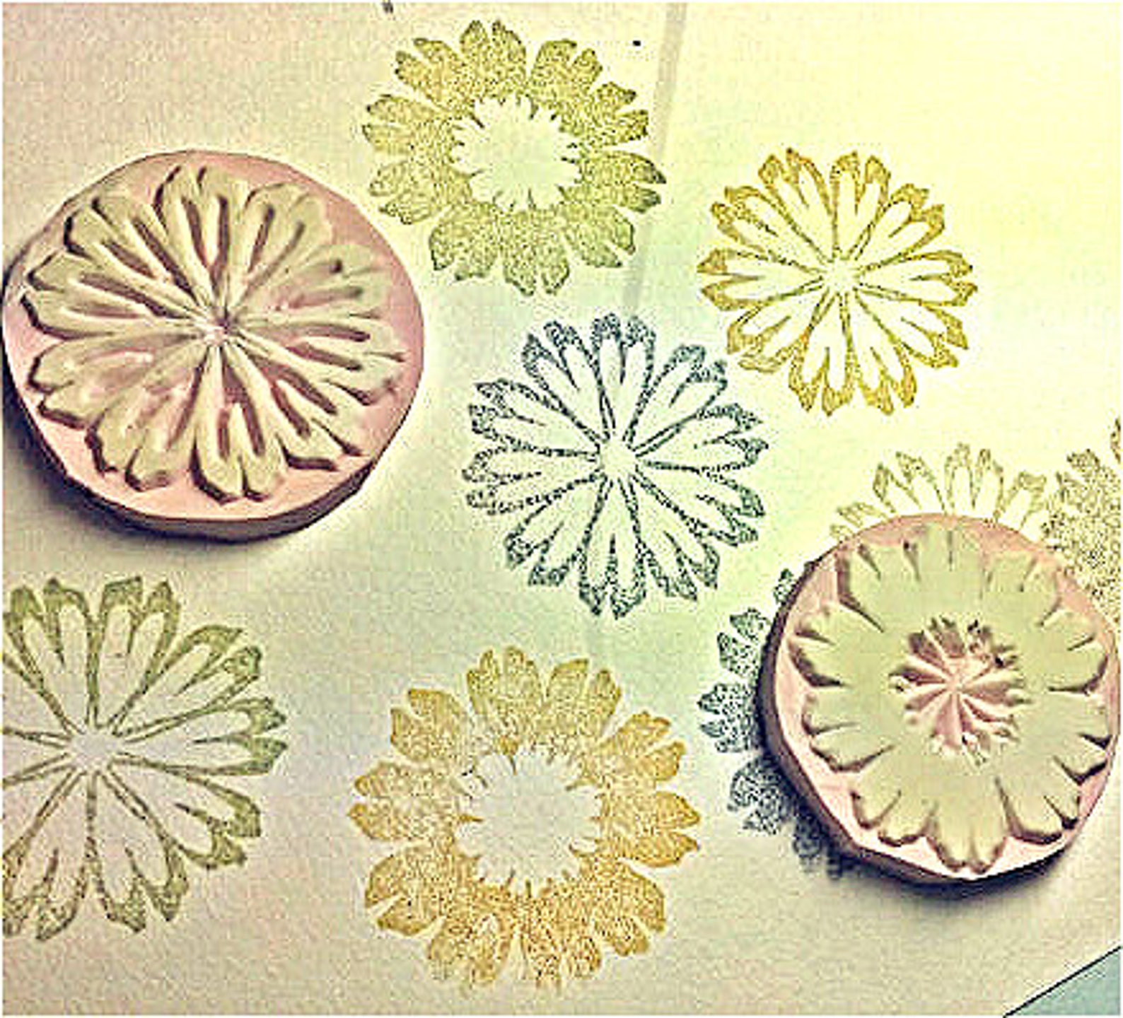 One set two flower rubber stamps daisy flower handmade Etsy