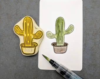 Original Cactus hand-carved plant rubber stamp, succulent stamp perfect for scrapbooking, gift, presents, patterns, cards, Christmas present