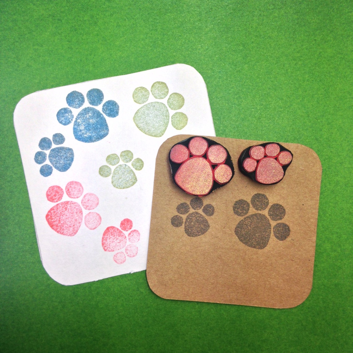 Footprint rubber stamps paw print stamp bear stamp animal Etsy