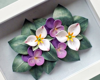 Fall Autumn Floral Bouquet 3D Paper Quilling Colorful Flowers Wall Art Woodland Decor Hellebore Pansy Berries First Anniversary Gift