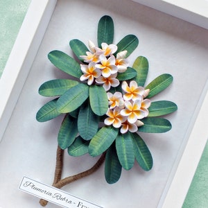 Plumeria Frangipani Wall Art Tropical Leaves Exotic Flowers Botanical Art White Green Tropical Decor 3D Paper Quilling Gift for Mum image 1