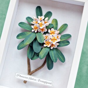 Plumeria Frangipani Wall Art Tropical Leaves Exotic Flowers Botanical Art White Green Tropical Decor 3D Paper Quilling Gift for Mum image 8