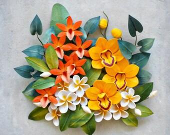 Fall Autumn Floral Bouquet 3D Paper Quilling Colorful Flowers Wall Art Woodland Decor Hellebore Pansy Berries First Anniversary Gift