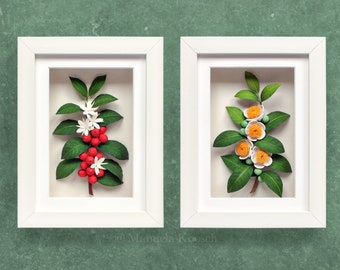 Coffee and Tea: Set of 2 Framed Wall Decor - 3D Paper Quilling - Botanical Art - Kitchen Decor - Green Wall Art - Tea Lover - Coffee Lover