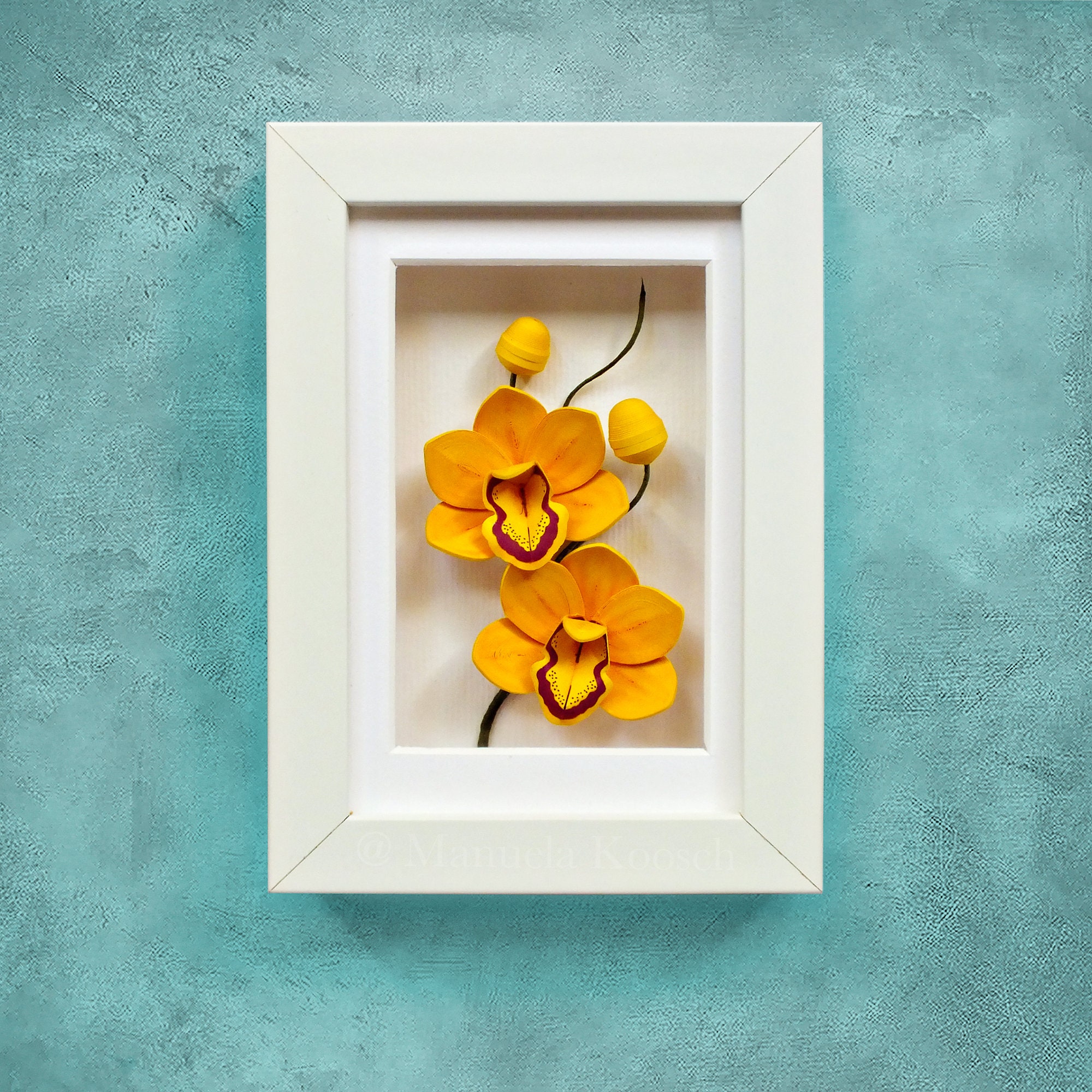 Yellow Orchid Wall Art Cymbidium Orchid Tropical Decor Mini Frame 3D