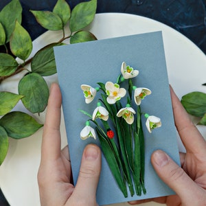 Snödroppe, nyckelpiga väggkonst - Januari födelseblomma - Vårblomsterdekoration - Galanthus Nivalis - Januari födelsedagspresentidé - 3D-papperskonst bild 2