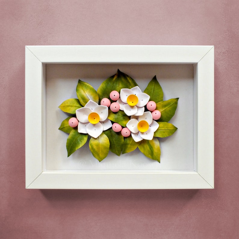 White Daffodil Wall Art Spring Flowers Decor White Pink Green Pastel Room Decor 3D Paper Quilling Flowers Mother's Day Gift Idea image 9