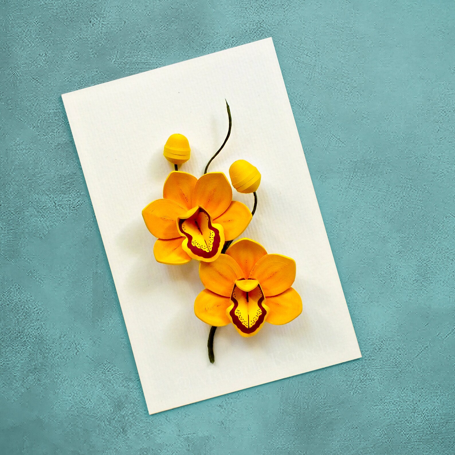 Yellow Orchid Wall Art Cymbidium Orchid Tropical Decor Mini Frame 3D