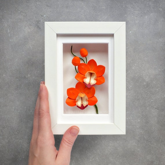 Cymbidium Orchid Wall Decor - Mini Framed Wall Art - 3D Paper