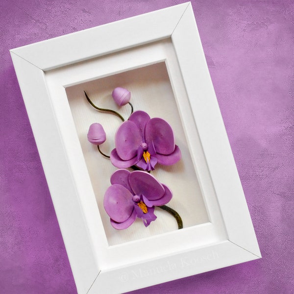 Purple Orchid Wall Art Mini Cadre - Phalaenopsis Moth Orchid Tropical Decor - 3D Paper Quilling Flowers - Cadeau d’anniversaire en papier pour elle
