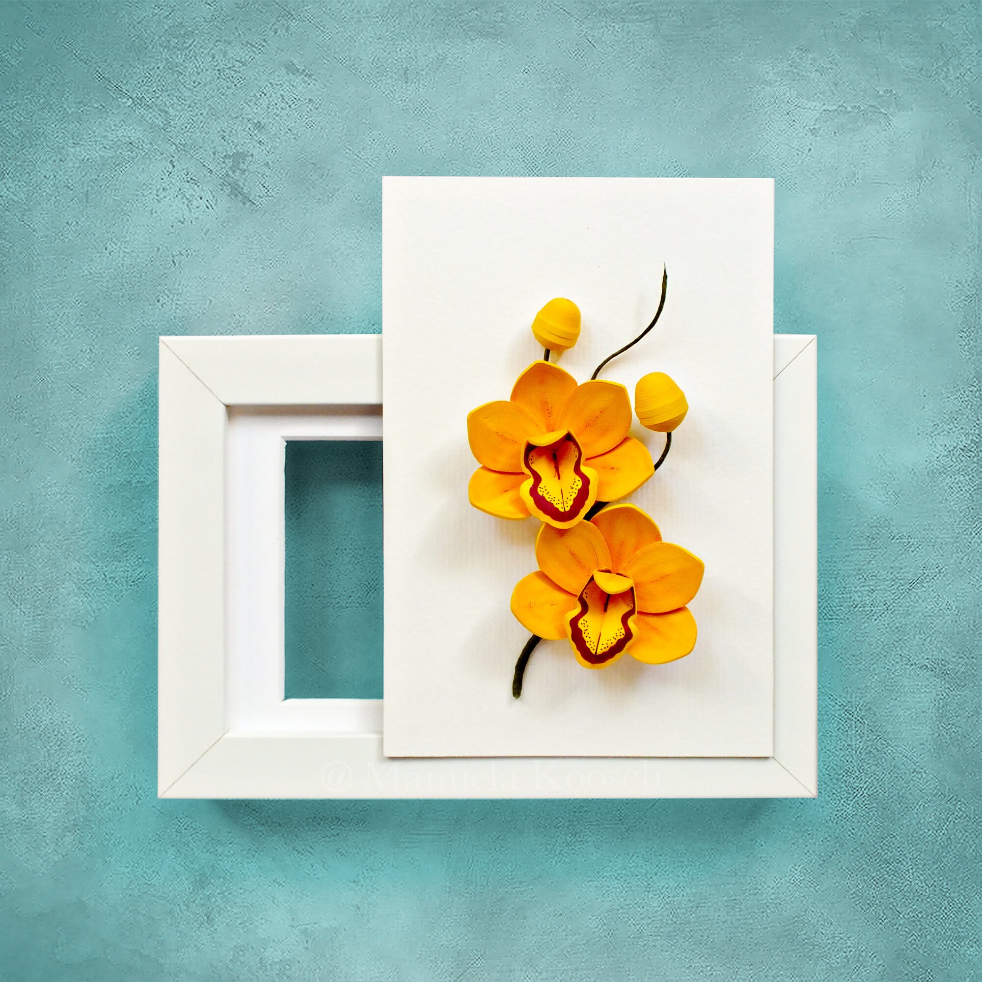 Yellow Orchid Wall Art Cymbidium Orchid Tropical Decor Mini Frame 3D