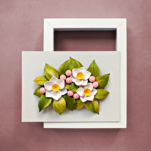 White Daffodil Wall Art Spring Flowers Decor White Pink Green Pastel Room Decor 3D Paper Quilling Flowers Mother's Day Gift Idea image 2