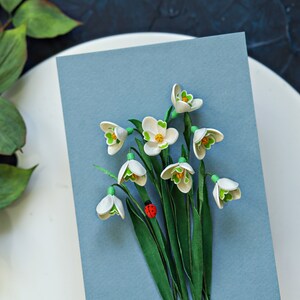 Snödroppe, nyckelpiga väggkonst - Januari födelseblomma - Vårblomsterdekoration - Galanthus Nivalis - Januari födelsedagspresentidé - 3D-papperskonst bild 5