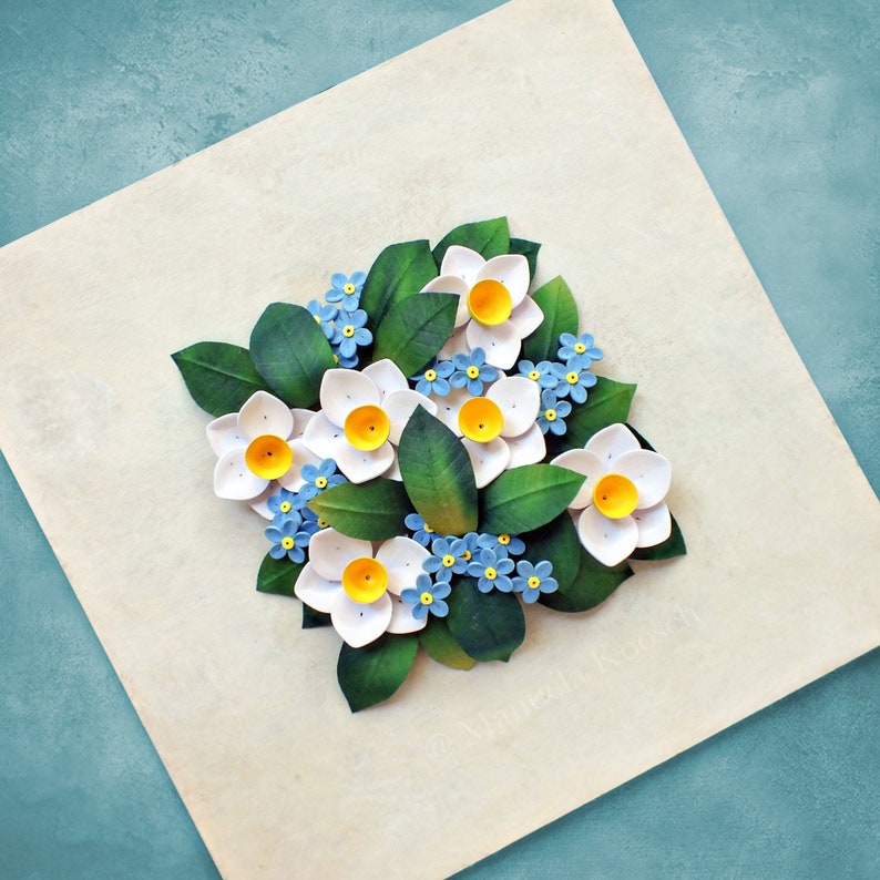 3D Paper Quilling Daffodil, Narcissus, Me Not Flowers Wall Art