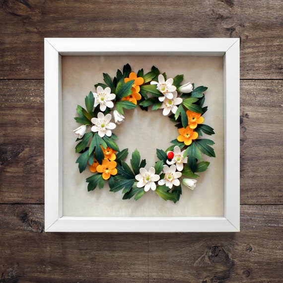 White Flower - Paper Quilling - Wooden Frame