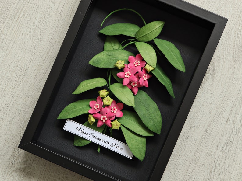 Pink Hoya Wall Art Tropical Flowers Decor 3D Paper Art Florals On Black Background Paper Anniversary Botanical Art Gift for Her image 5