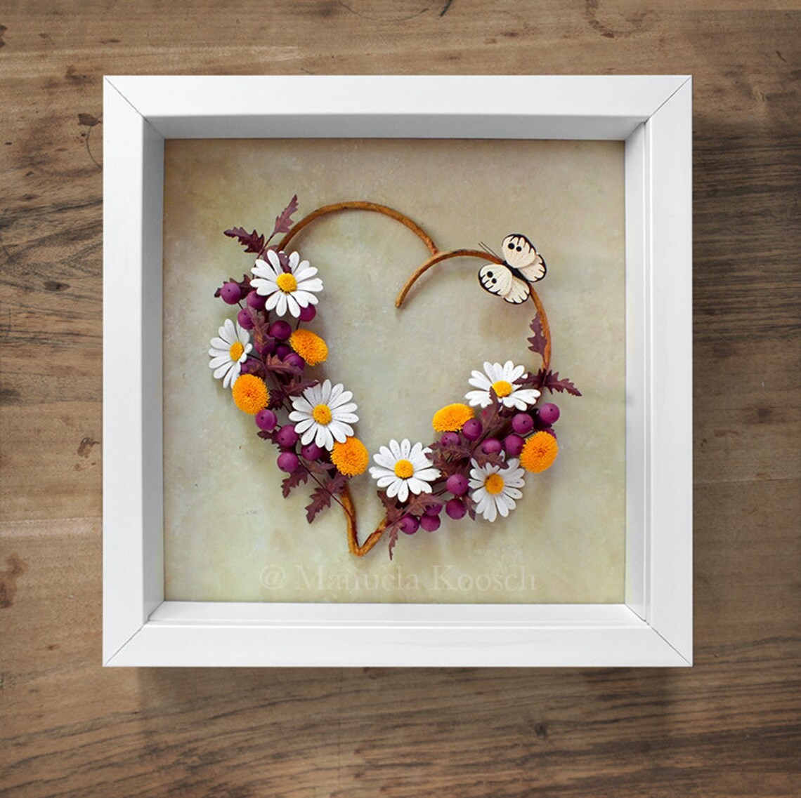 Floral Heart Wall Art Mother's Day Gift Heart 3D Paper Quilling Daisy