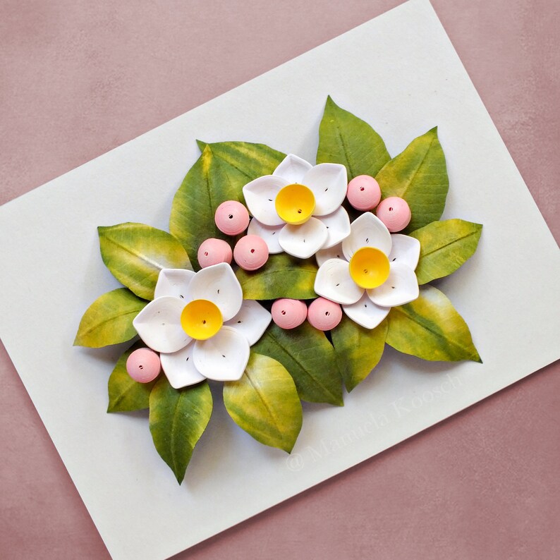 White Daffodil Wall Art Spring Flowers Decor White Pink Green Pastel Room Decor 3D Paper Quilling Flowers Mother's Day Gift Idea image 6