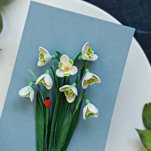 Snödroppe, nyckelpiga väggkonst - Januari födelseblomma - Vårblomsterdekoration - Galanthus Nivalis - Januari födelsedagspresentidé - 3D-papperskonst bild 4