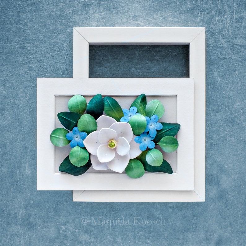Download July Birthday Gift 3d Paper Quilling Cancer Birth Flower Gift Magnolia June Flowers For Cancer Blue Plumbago Wall Art Mixed Media Collage Art Collectibles