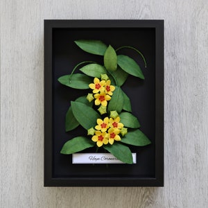 Tropical Wall Art Hoya Plant Yellow Flowers on Black Background Wax Plant 3D Paper Art House Plant Lover Gift Paper Anniversary image 2