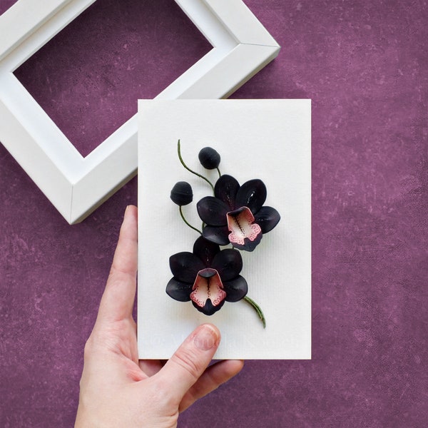 Black Orchid Mini Wall Art - Décor tropical - Cymbidium Orchid - Cadeau de Noël - Quilling en papier 3D - Cadeau d’anniversaire en papier