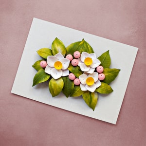 White Daffodil Wall Art Spring Flowers Decor White Pink Green Pastel Room Decor 3D Paper Quilling Flowers Mother's Day Gift Idea image 5