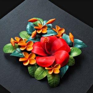 Hibiscus Plumeria Wall Art Tropical Flowers 3D Paper Quilling Colorful Flowers on Black Background Paper Anniversary Gift for Her image 10