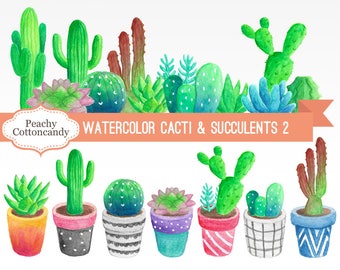BUY 4 GET 50% OFF Watercolor Cactus Clipart 2 - cactus clip art - succulent clip art - watercolour cactus illustration -Commercial Use Ok